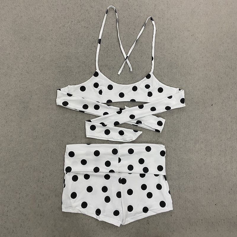 Dame sporty polka dots crop top og shorts sæt Skovae