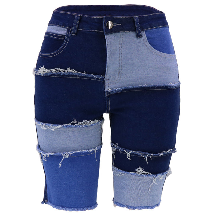 Dame Jeans-shorts i kreativ patchwork-design med afslappet snit Stilla