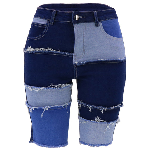 Dame Jeans-shorts i kreativ patchwork-design med afslappet snit Stilla