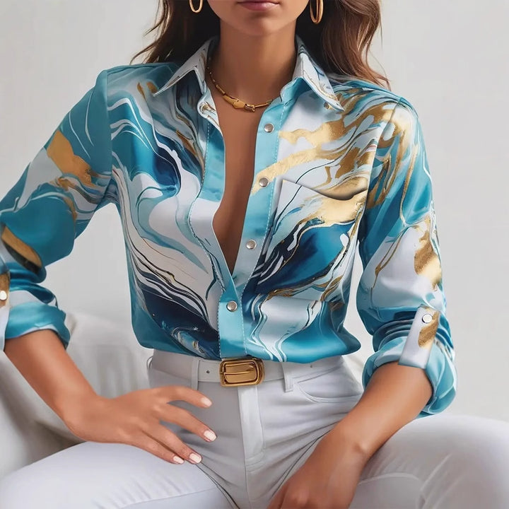 Dame Elegant Bluse med abstrakt Marmor-Mønster Stilla