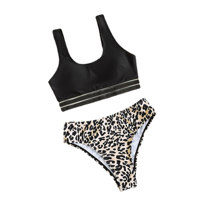 Dame sport-bikini-sæt med rygfri top og høj talje Skovae