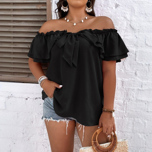 Dame Off-Shoulder Overdel med Sløjfe-detaljer og Flæsekanter Skovae