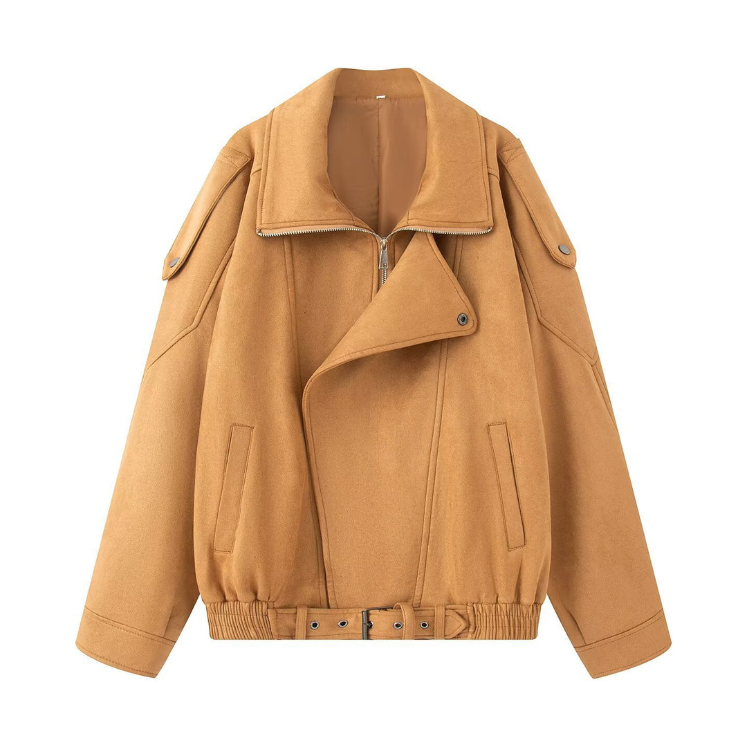 Dame trendy ruskindjakke med oversized snit og aftagelig krave Stilla