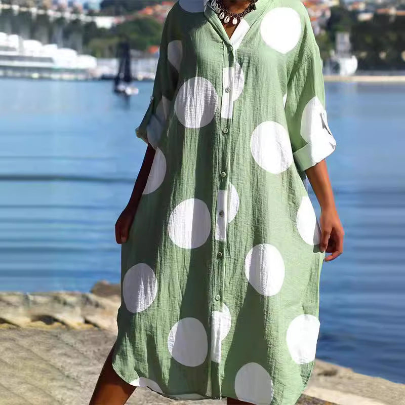 Dame Oversized Skjortekjole med Prikker Stilla