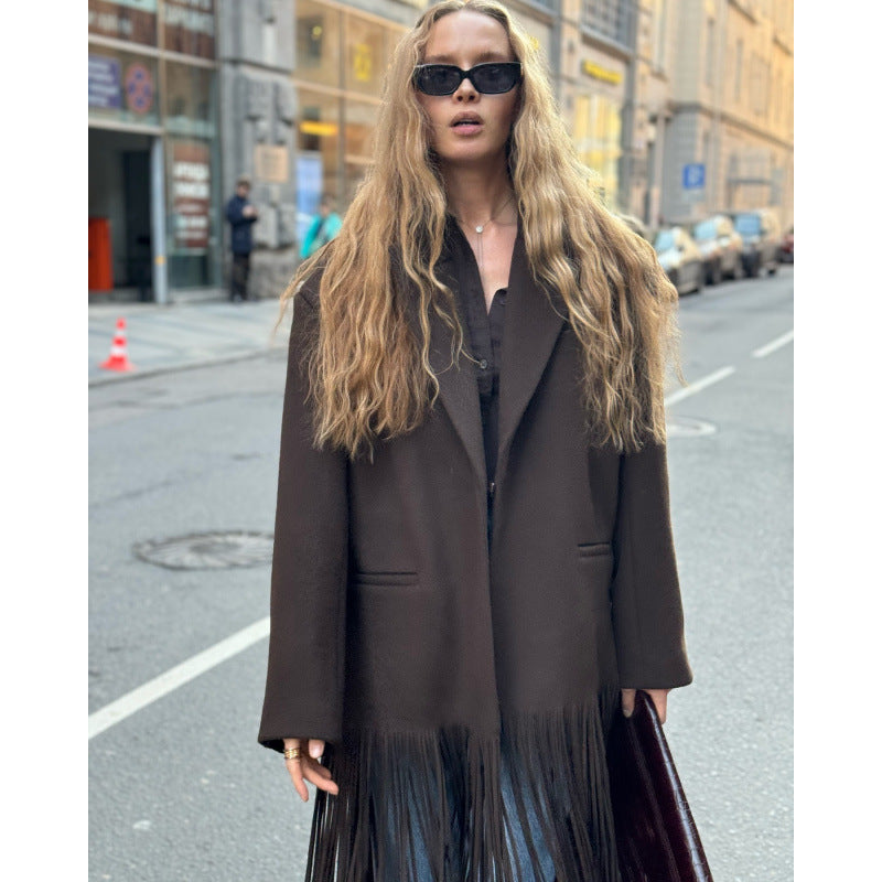 Dame Oversized Frynsejakke Stilla