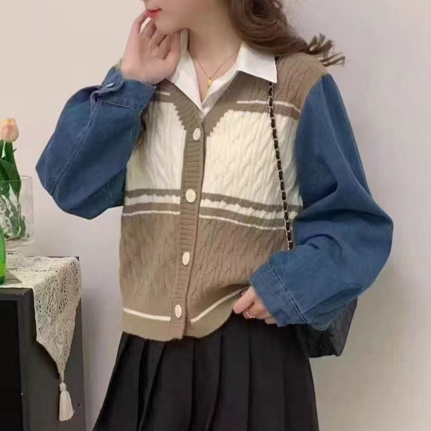 Kvinders Fashion Cardigan med Denim ærmer Stilla