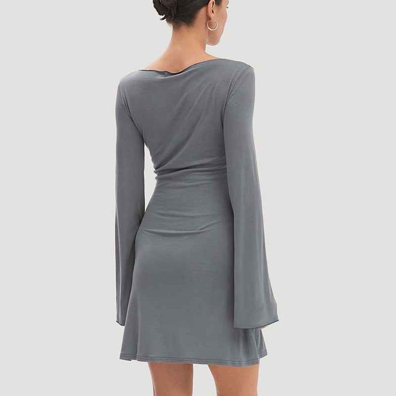 Dame elegant langt kjole med asymmetrisk kant og flydende snit Skovae