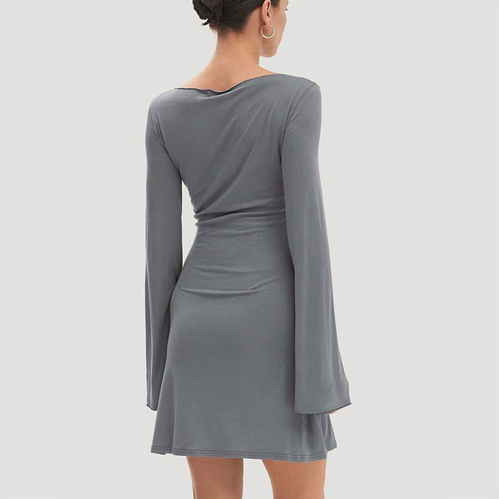 Dame elegant langt kjole med asymmetrisk kant og flydende snit Skovae