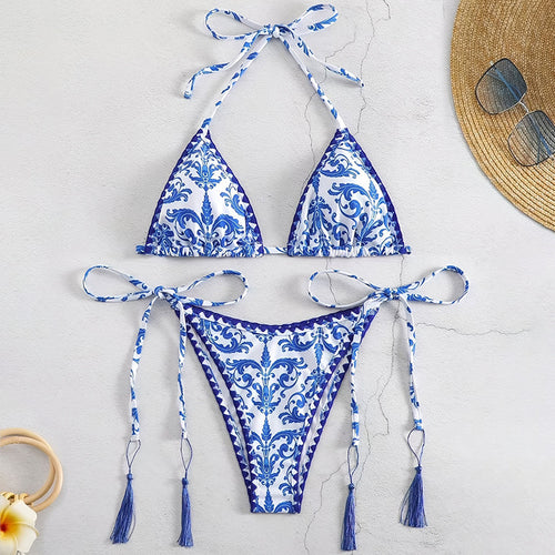 Dame Triangle Tie-Front Bikini Sæt Stilla
