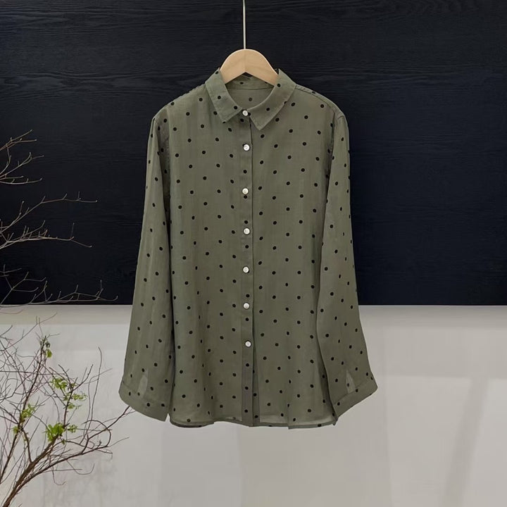 Dame Polka Dot Letvægts Button-Up Skjorte Stilla