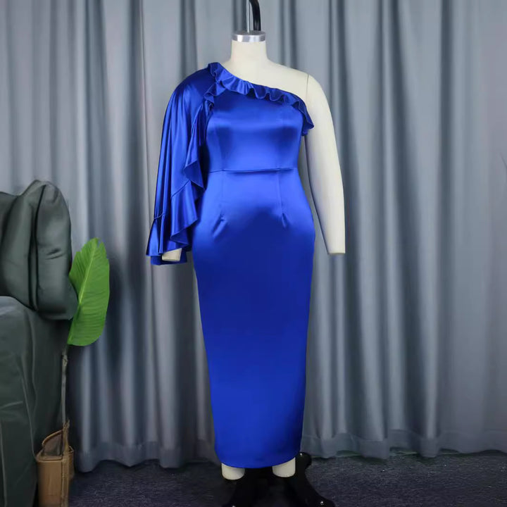 Dame elegant maxikjole med asymmetrisk flæsedesign Skovae