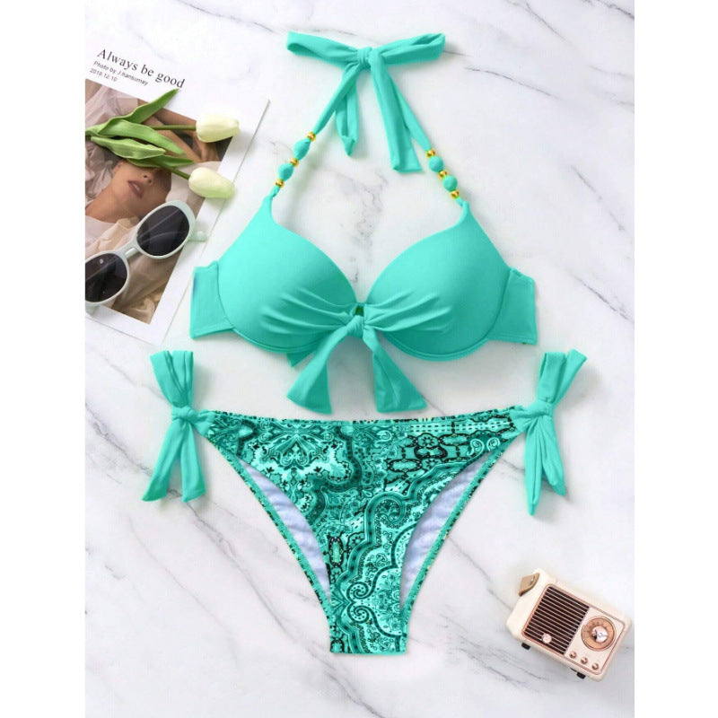 Dame Bikini-sæt med fashionable bindebånd og udarbejdet mønster Skovae