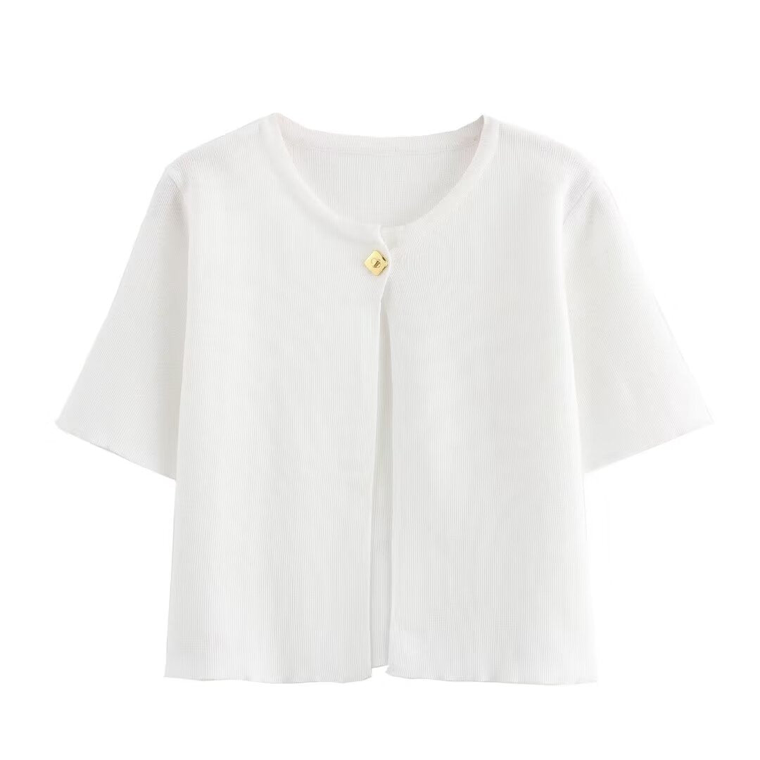 Dame Relaxed Fit Button-Up Cardigan med korte ærmer Stilla