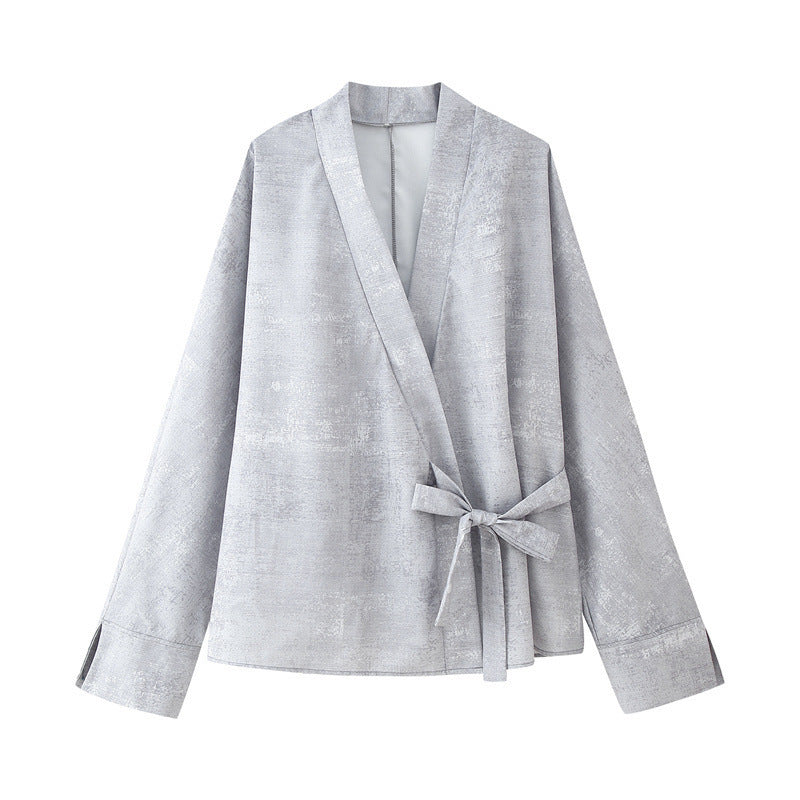 Femme Elegante Wrap Blouse og Wide Pants Sæt Stilla