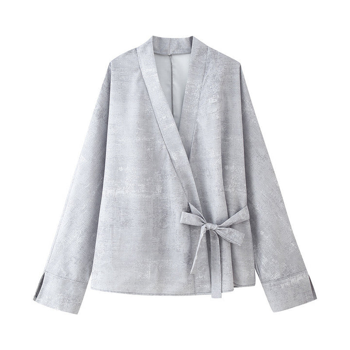 Femme Elegante Wrap Blouse og Wide Pants Sæt Stilla