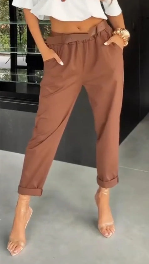 Kvinder moderne chino bukser med elastisk talje og bred ben Stilla