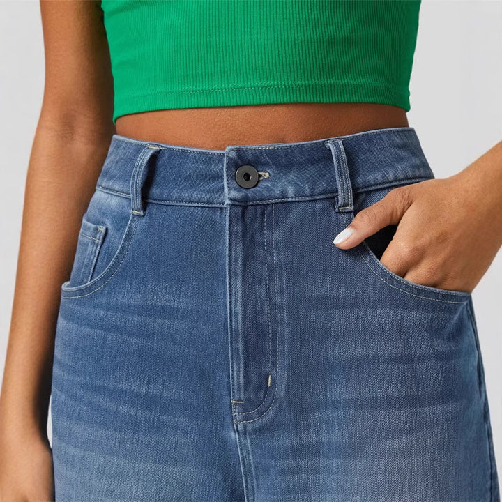 Dame løse jeans med høj talje og opsmøg Stilla