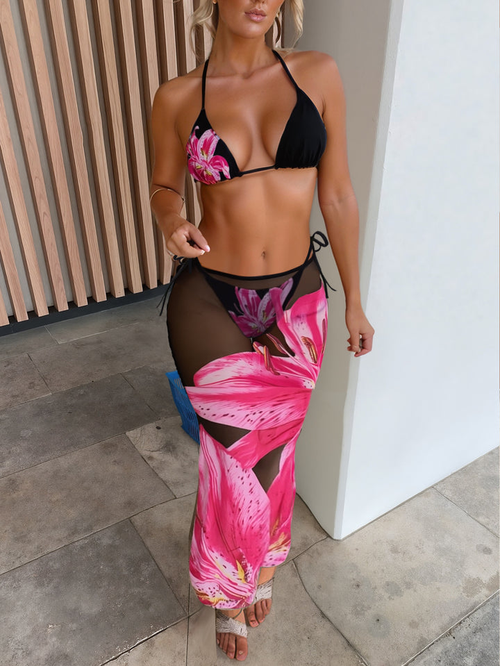 Dame triangel-bikini med blomstret og dyremønster Skovae