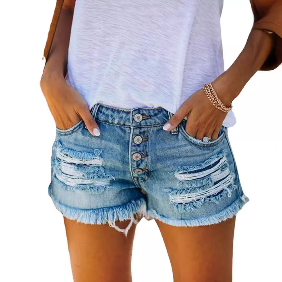 Damer casual jeans shorts med frynset detaljer Stilla
