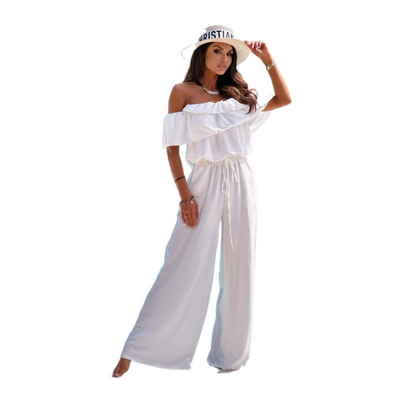 Dame Off-Shoulder Rynkede Jumpsuit Stilla
