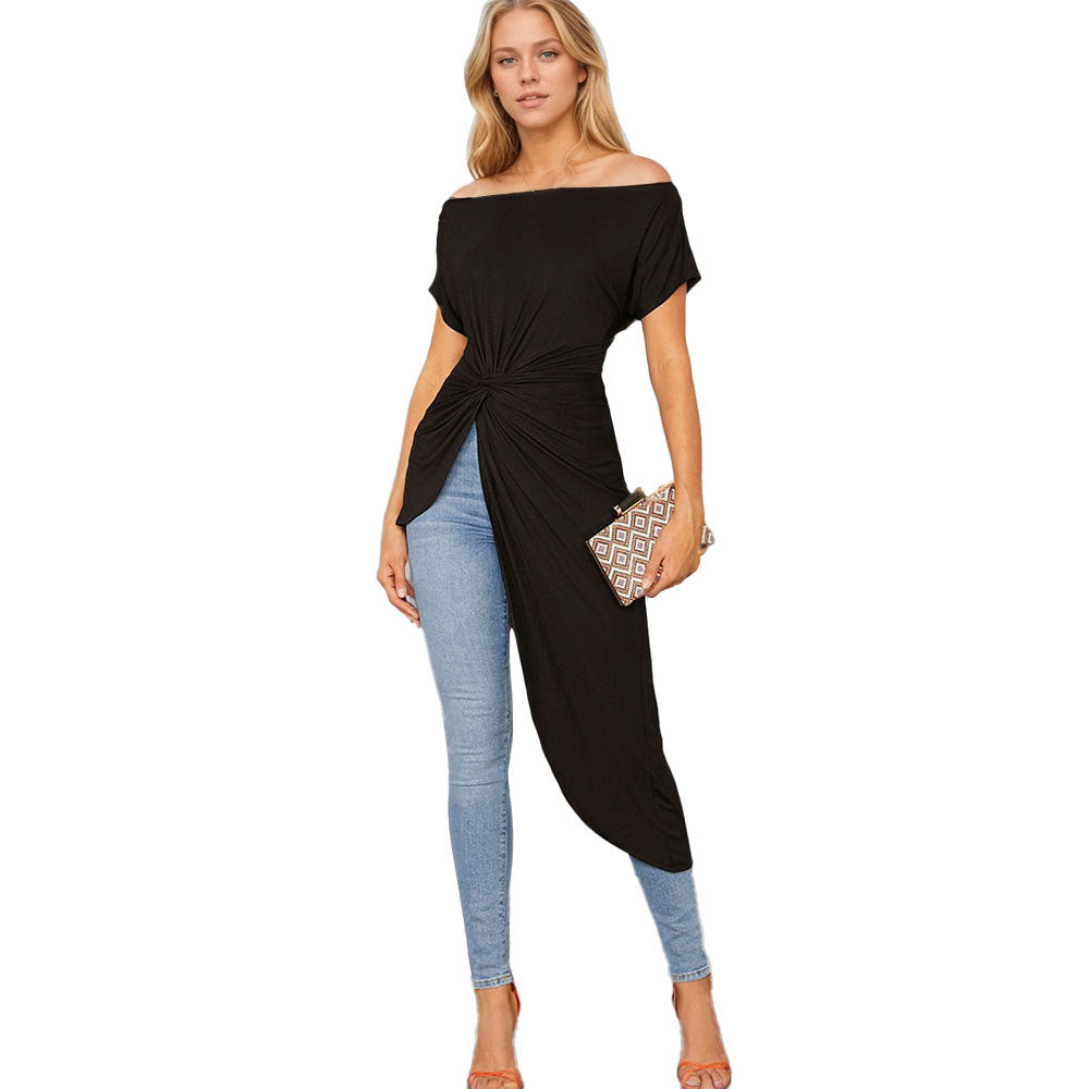 Kvinders asymmetrisk indpakningsbluse Stilla
