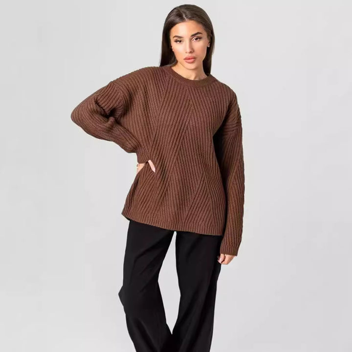 Dame hyggelig strikpullover med diagonal ribdesign Stilla