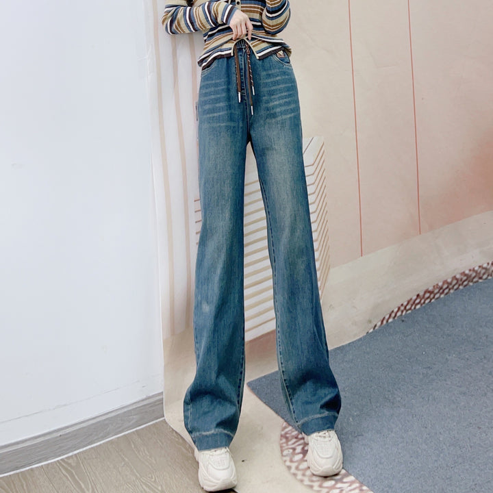 Dame brede jeans med høj talje og elastisk snor Stilla