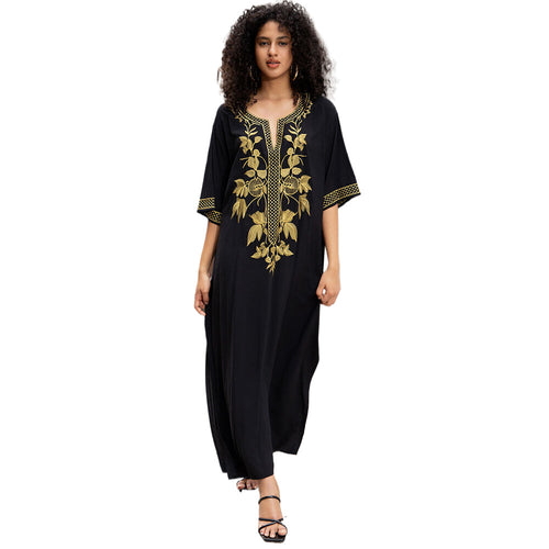 Dame Kaftan med kunstnerisk guld broderi Stilla