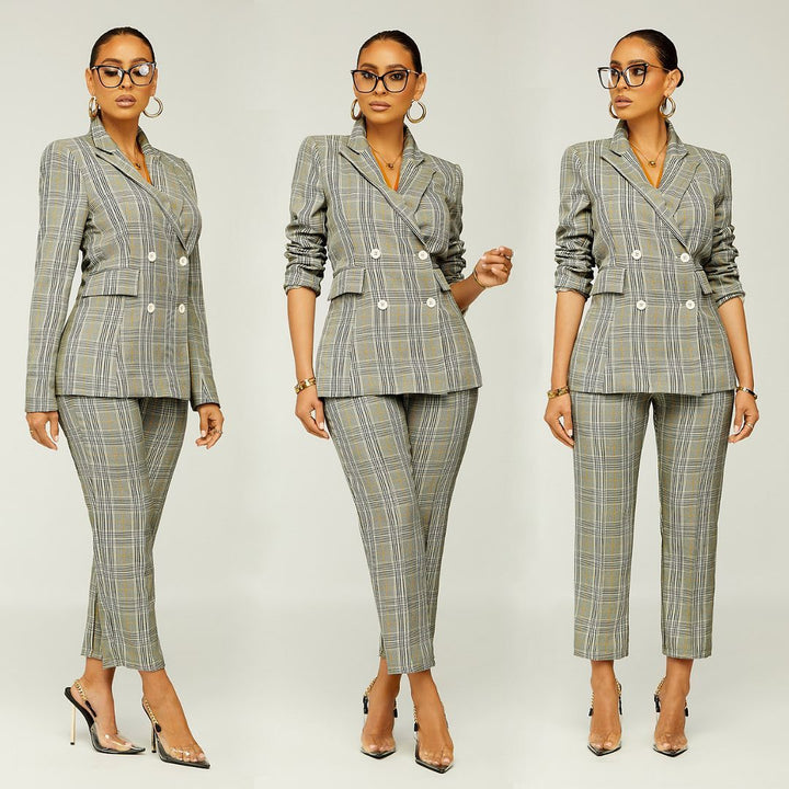 Dame Elegant To-delt Blazer-sæt med ternet mønster Stilla