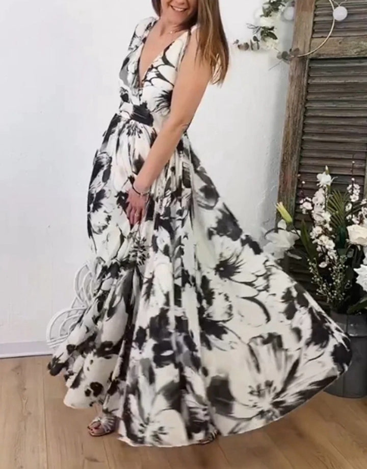 Dame Wickelmaxikjole med dyb V-udskæring og blomsterprint Stilla