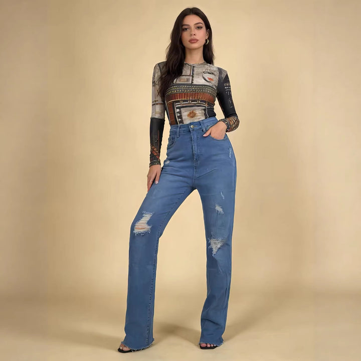 Dame afslappede skinny jeans i moderne destroyed look Skovae