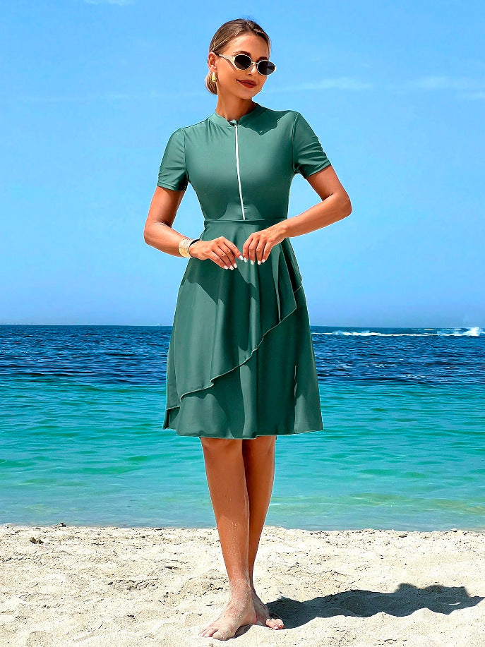Dame Elegant Strandkjole med Flæse Design Skovae