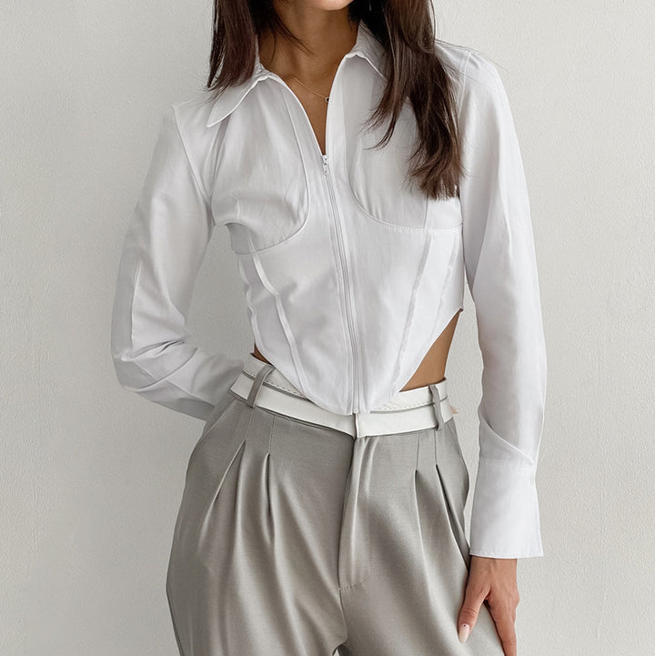 Dame Zip-Up Bluse med tætsiddende snit og asymmetrisk design Stilla