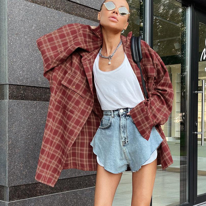 Dame Oversized Checkbluse i afslappet snit med kvalitetsmaterialer Stilla
