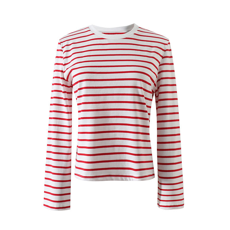 Damer Stribet Langærmet T-shirt med Rund halsudskæring og blødt stof Stilla