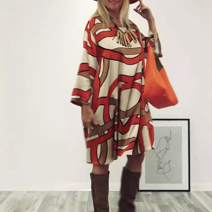 Dame Boho-kjole med vid pasform og kunstnerisk mønster Stilla