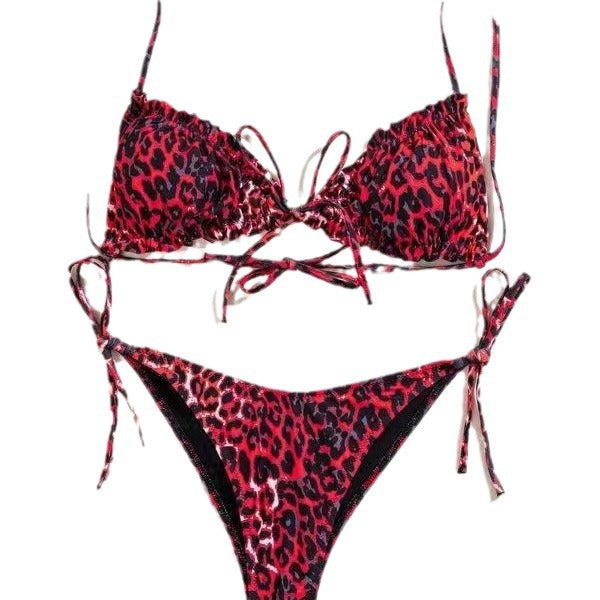 Dame justerbart bindebånd-leopardmønster-bikini-sæt Stilla
