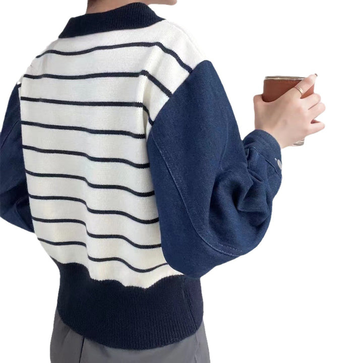 Femme Stribet Strik-Polo-Trøje Stilla