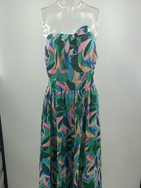 Stilla | Elegant Ærmeløs Off Shoulder Trykt Maxi Kjole