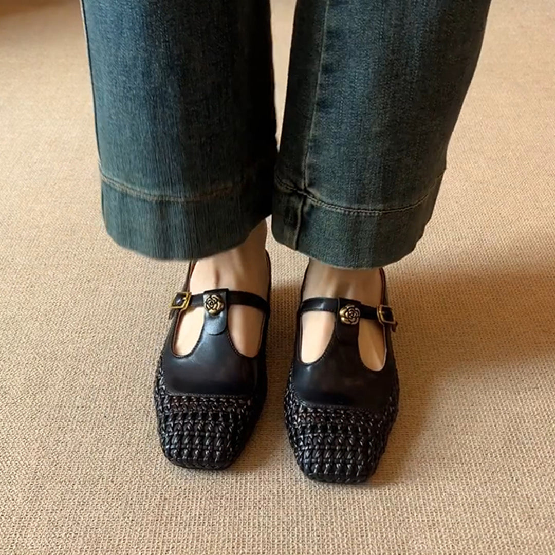 Dame Woven Mary Jane Slide Mules med dekorativ rem Stilla