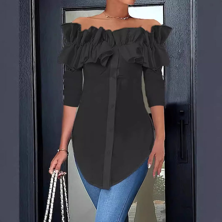 Damebluse med voluminøse flæsedetaljer Stilla