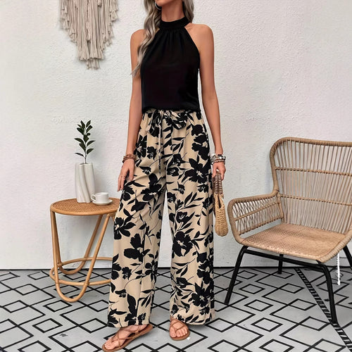 Dame bred blomsterbukser med elastisk talje og sidelommer Stilla