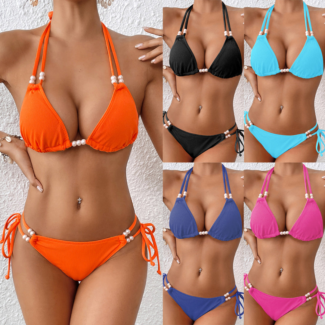 Dame Triangel-Bikini med perleaccent og justerbare bindebånd Stilla
