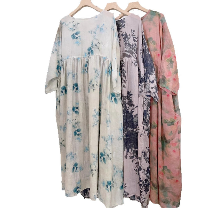 Femme Floral Print Maxi Kjole Med Flydende Ærmer Stilla