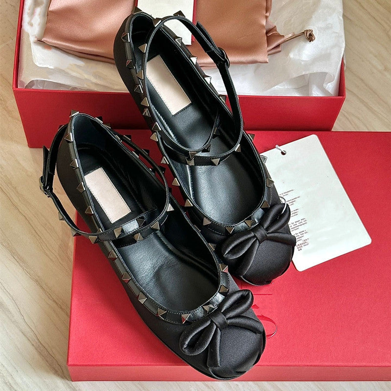 Dame Nitter Sløjfe-Detalje Mary Jane Ballerinas Stilla