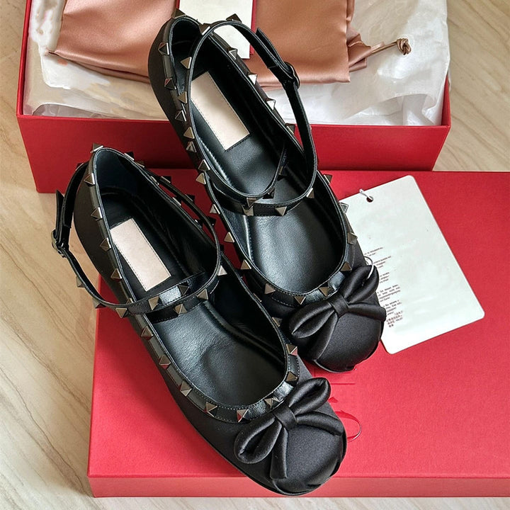 Dame Nitter Sløjfe-Detalje Mary Jane Ballerinas Stilla
