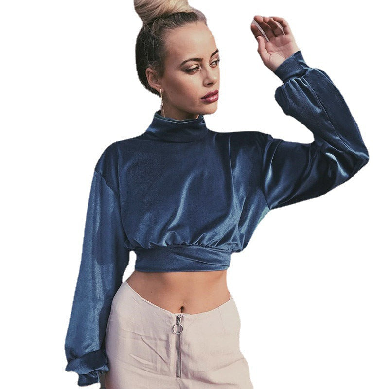 Dame Cropped Pullover med høj krave og vide ærmer Stilla