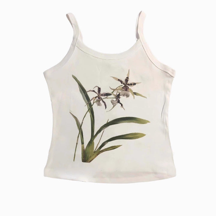 Dame Crop-Top med blomsterdesign og smalle stropper Skovae