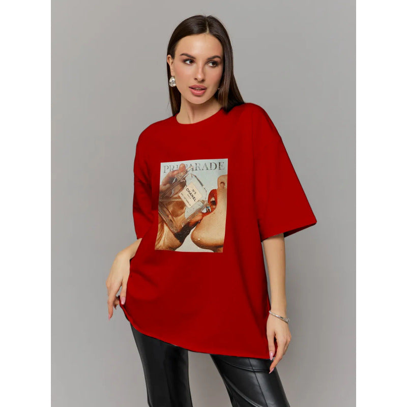 Dame Oversized T-Shirt med kunstnerisk print og moderne statement Stilla
