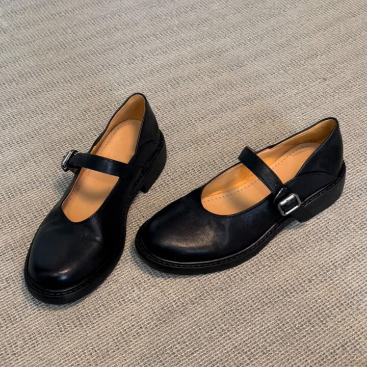 Dame Klassiske Læder Mary Jane Ballerinas med Justerbar Spænde Stilla